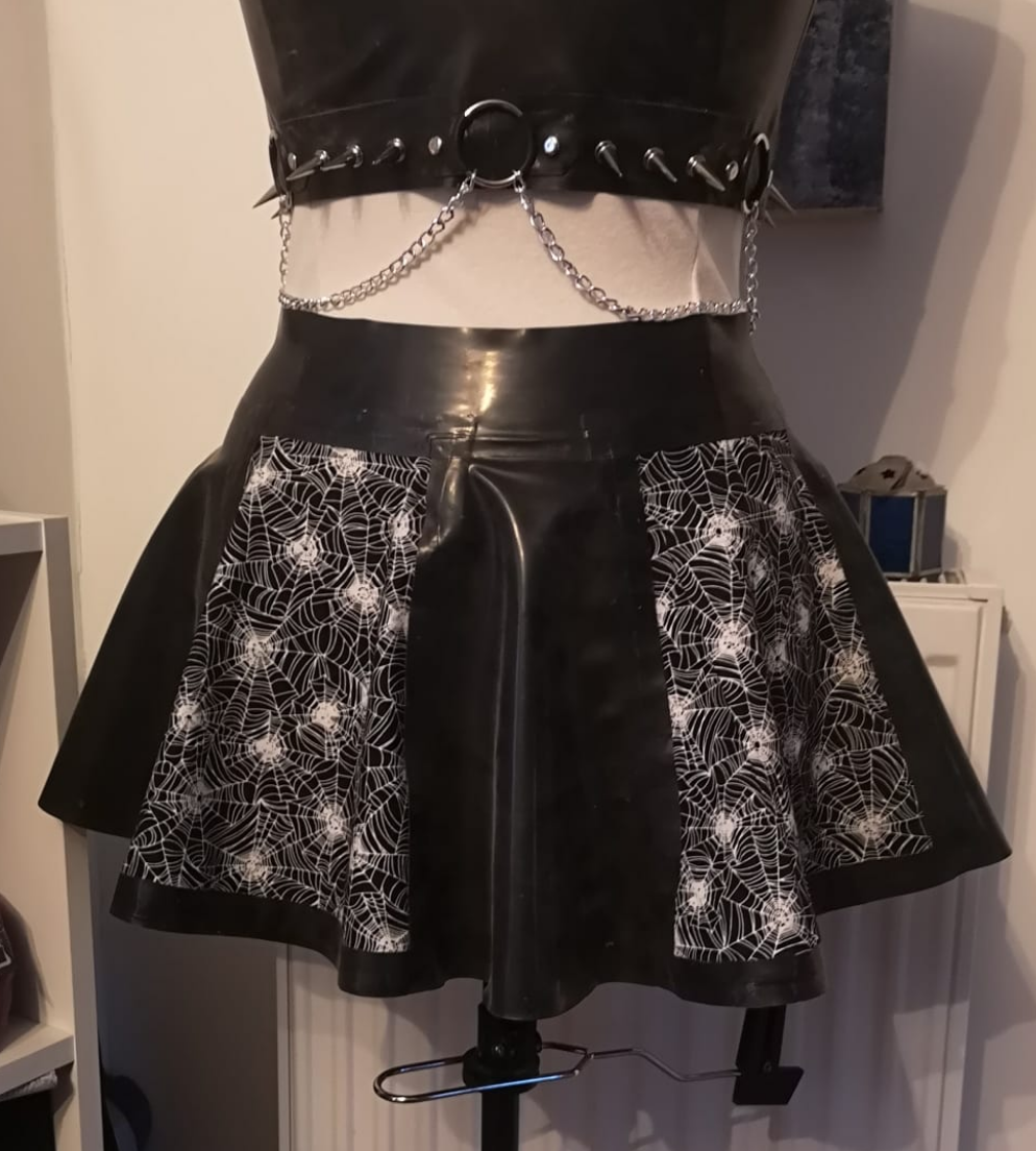 Fabric Paneled Latex Skater Skirt