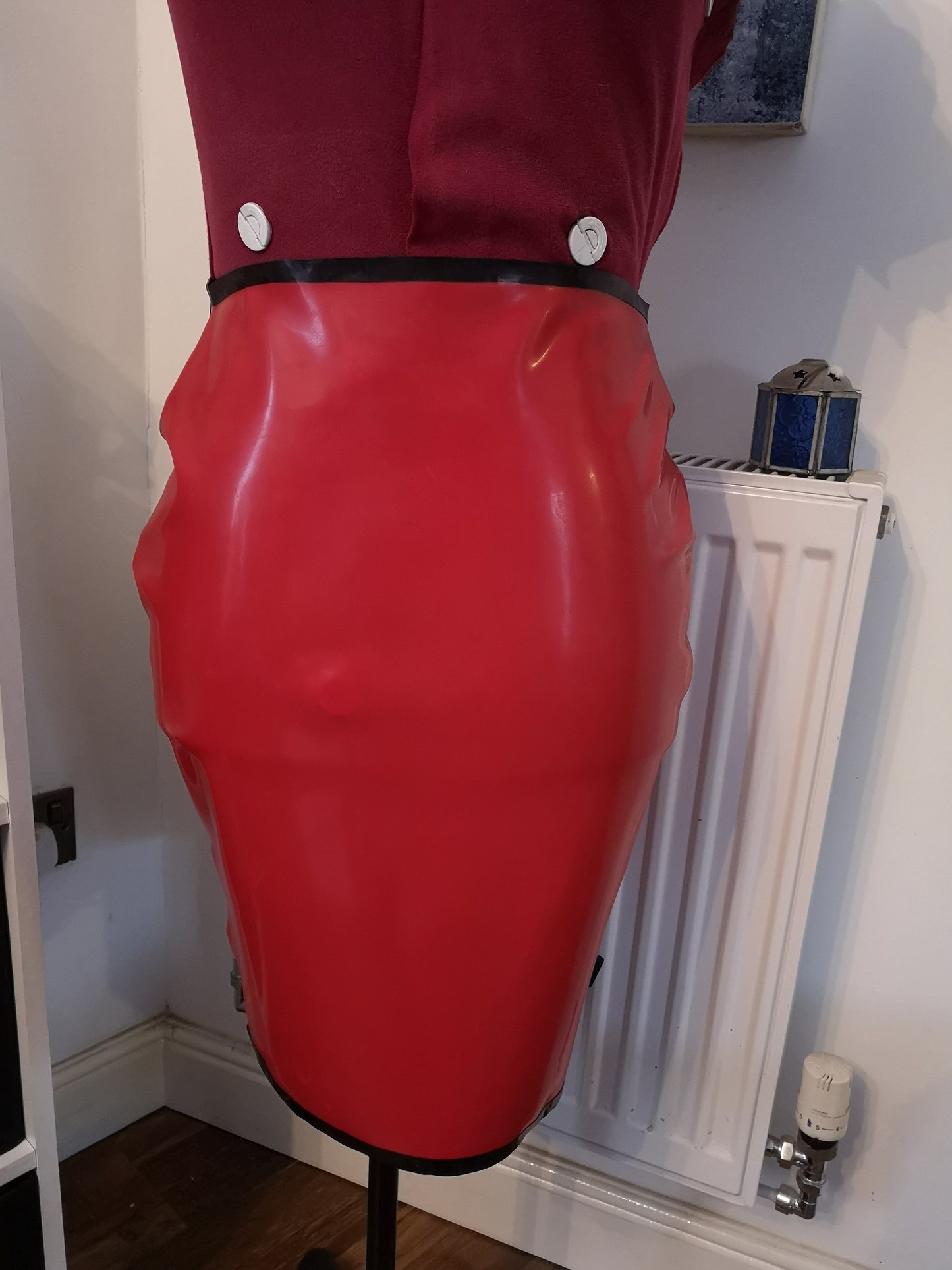 Red Latex Pencil Skirt with Bow