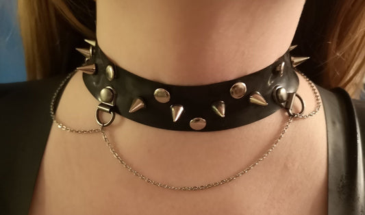 Latex Spiked and Studded Choker with Chains