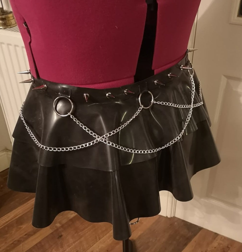 Two Tier Latex Peplum Belt with Chains and Spikes