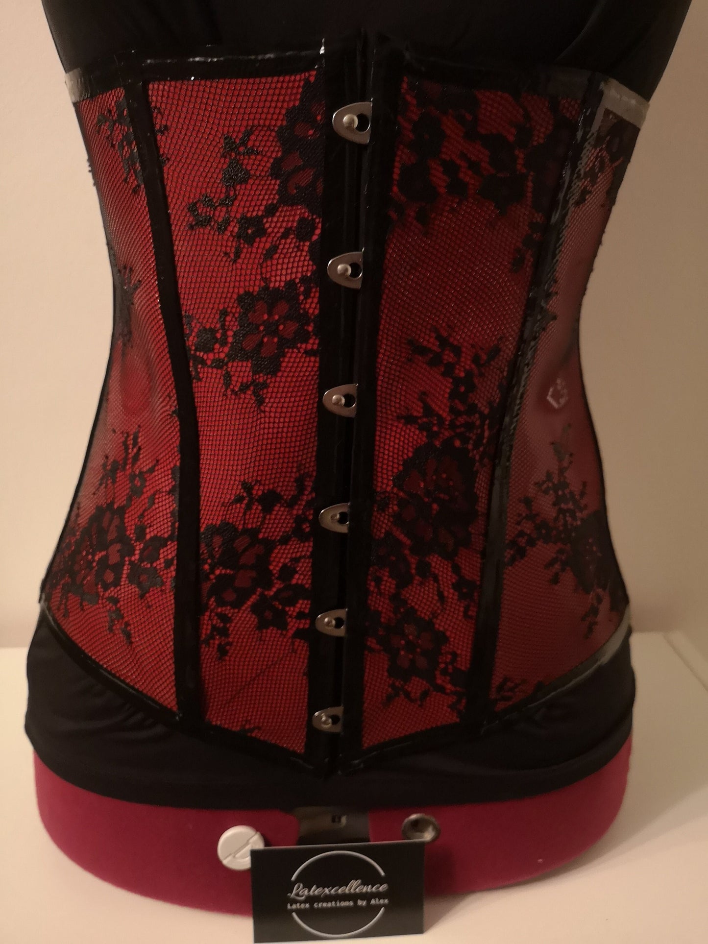 Red and Black Latex and Lace Underbust Corset