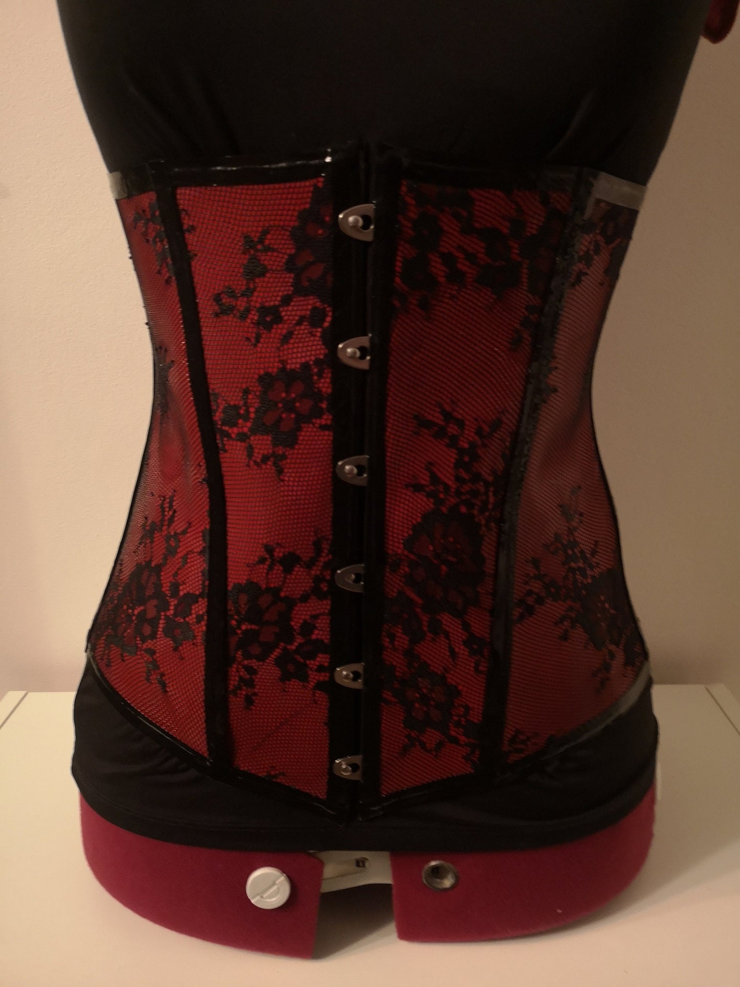 Red and Black Latex and Lace Underbust Corset