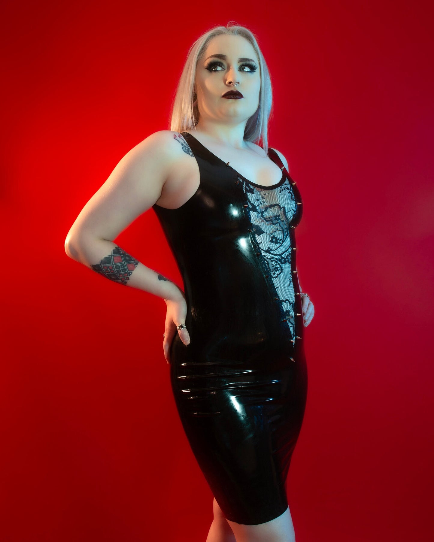 Latex and Lace Plunge Dress